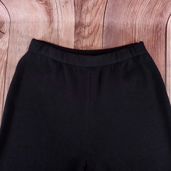 St John Basics Womens Size 12 Black High Rise Wide Leg Knit Pants Made in USA - Picture 5 of 10